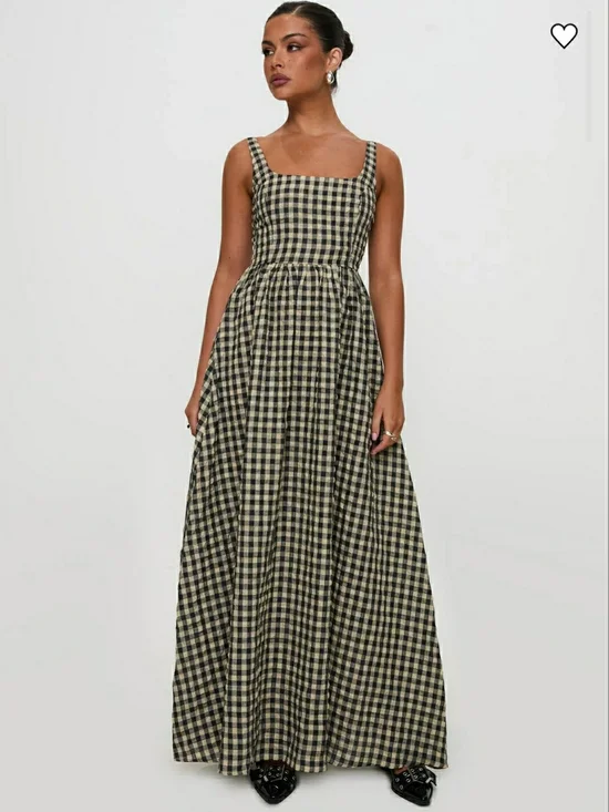 Princess Polly Gingham Square-Neck Maxi Dress in Black and Cream - Picture 2 of 7